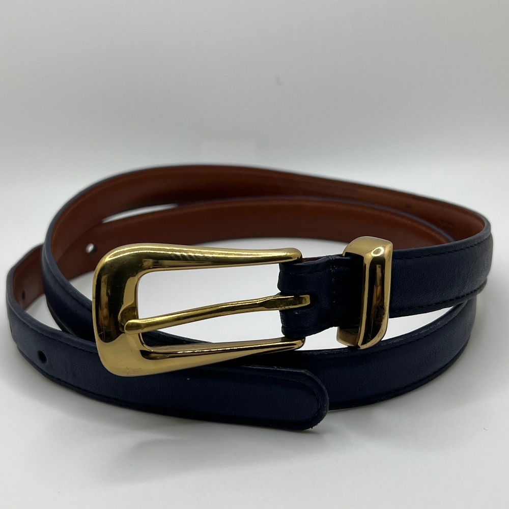 Authentic Vintage Coach Skinny Navy Belt 8528 with Gold Buckle